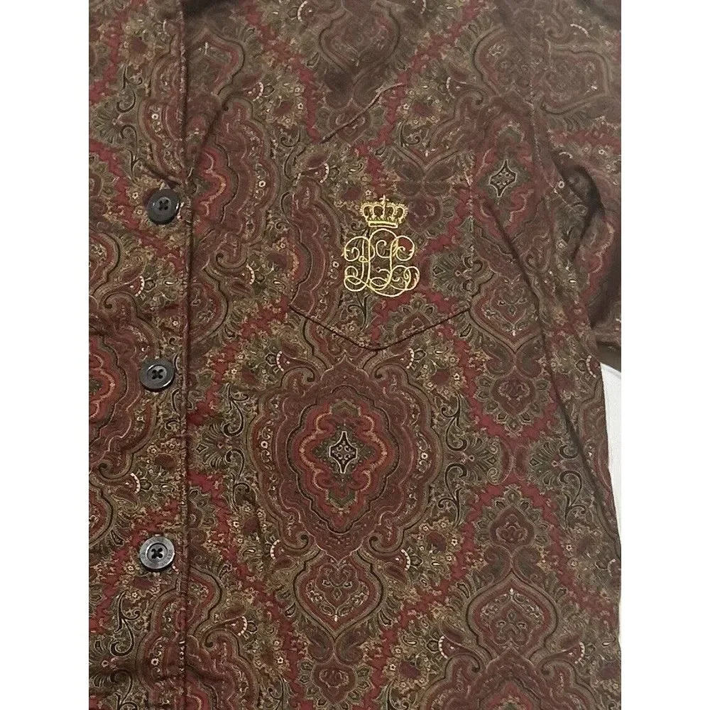 Lauren Ralph Lauren Shirt Womens Petite Small Paisley Leisure Pajama  Embroidery - Picture 5 of 9